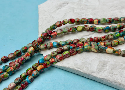 5-6x7-7.5 mm Natural Jasper Gemstone Nugget Beads Multi Green Red Brown Blue Color Rectangular Shape Beads #4774