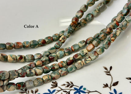 5-6x7-7.5 mm Natural Jasper Gemstone Nugget Beads Multi Green Red Brown Blue Color Rectangular Shape Beads #4774