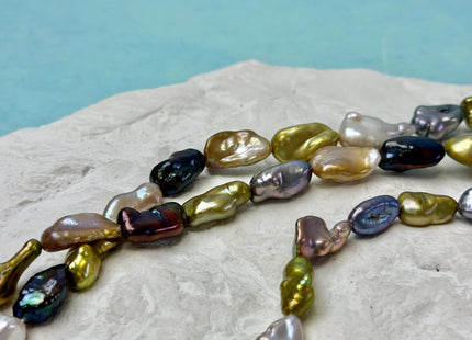 7-10x12-21 mm AA Green Gray Brown Peacock Natural Keshi Rice/Oval Nugget High Luster Freshwater Pearl Beads #P3368