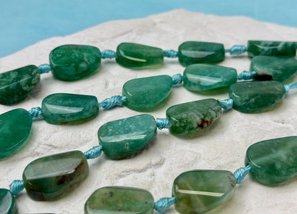 15-17x20 mm Green Moss Agate Gemstone Smooth Flat Pebble Nugget Gemstone Beads 12 Pieces #4776