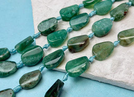 15-17x20 mm Green Moss Agate Gemstone Smooth Flat Pebble Nugget Gemstone Beads 12 Pieces #4776