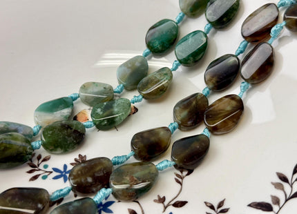 15-17x20 mm Green Moss Agate Gemstone Smooth Flat Pebble Nugget Gemstone Beads 12 Pieces #4776
