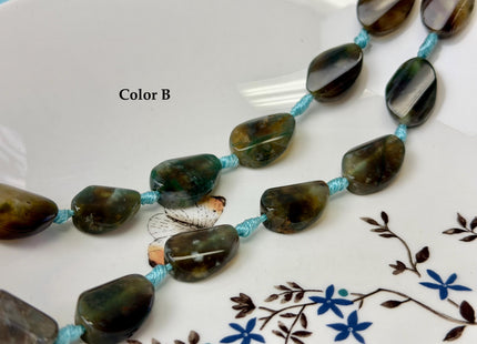 15-17x20 mm Green Moss Agate Gemstone Smooth Flat Pebble Nugget Gemstone Beads 12 Pieces #4776