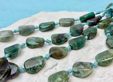 15-17x20 mm Green Moss Agate Gemstone Smooth Flat Pebble Nugget Gemstone Beads 12 Pieces #4776