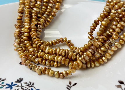 3-4x6-8 mm Orange Copper Color Keshi Freshwater Pearls High Luster Center Drilled Rondelle Disc Cornflake Beads B Grade #P3369
