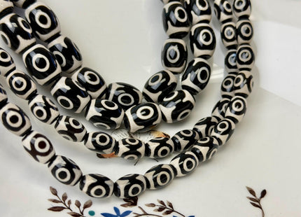8x12mm 12x15 mm AAA DZI Tibetan Agate Barrel Shape Black White Agate Gemstone Mala Antique Boho Beads 13.5 Inches 29 Pieces #4777