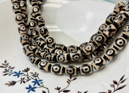 10x14 mm AAA DZI Tibetan Agate Barrel Shape Black Brown Agate Gemstone Mala Antique Boho Eye Beads 13.5 Inches 25 Pieces #4778