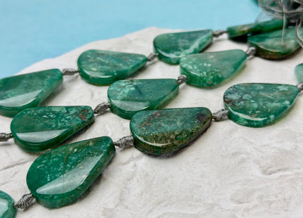 25-27x34-36 mm Green Moss Agate Gemstone Smooth Flat Pebble Tear Drop Nugget Gemstone Beads 8 Pieces #4779