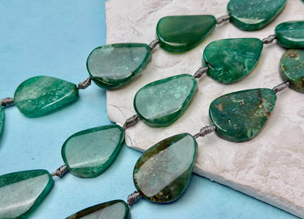 25-27x34-36 mm Green Moss Agate Gemstone Smooth Flat Pebble Tear Drop Nugget Gemstone Beads 8 Pieces #4779