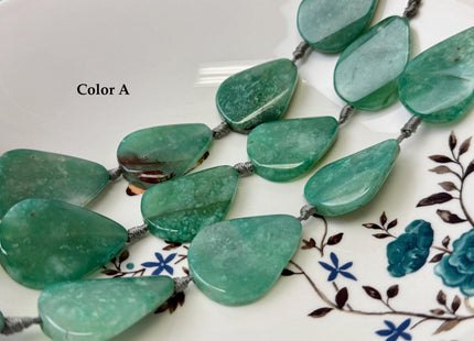 25-27x34-36 mm Green Moss Agate Gemstone Smooth Flat Pebble Tear Drop Nugget Gemstone Beads 8 Pieces #4779