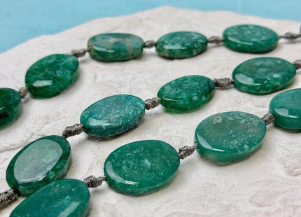 17-19x23-25 mm Green Moss Agate Gemstone Smooth Flat Pebble Oval Nugget Gemstone Beads 11 Pieces #4780