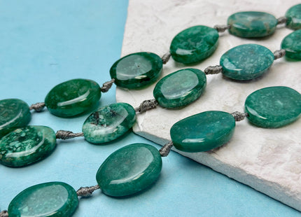 17-19x23-25 mm Green Moss Agate Gemstone Smooth Flat Pebble Oval Nugget Gemstone Beads 11 Pieces #4780