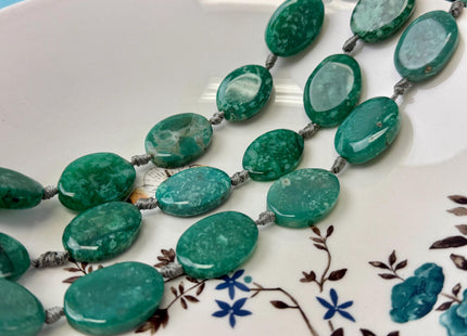 17-19x23-25 mm Green Moss Agate Gemstone Smooth Flat Pebble Oval Nugget Gemstone Beads 11 Pieces #4780