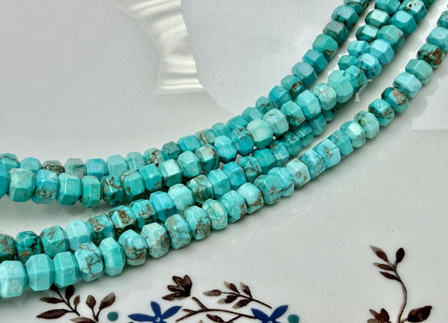 5x7 mm Hexagonal Prism Cut Rondelle Turquoise Beads 15 Inches Strand 71 Pieces #4755