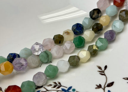 6mm 8mm Faceted Star Cut Amethyst Lapis Jade Black Tourmaline Rose Quartz Gemstones 15 Inches Strand #4791