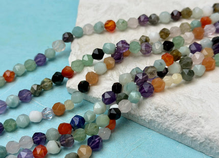 6mm 8mm Faceted Star Cut Amethyst Lapis Jade Black Tourmaline Rose Quartz Gemstones 15 Inches Strand #4791