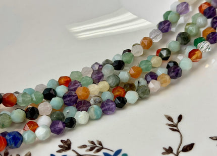 6mm 8mm Faceted Star Cut Amethyst Lapis Jade Black Tourmaline Rose Quartz Gemstones 15 Inches Strand #4791
