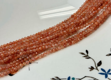 3 mm Faceted Round Tiny Orange Sunstone Natural Gemstone 15 Inches Strand 143 Pieces #4793