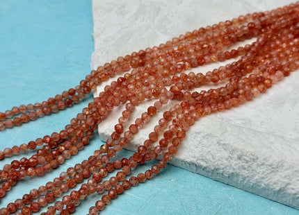 3 mm Faceted Round Tiny Orange Sunstone Natural Gemstone 15 Inches Strand 143 Pieces #4793