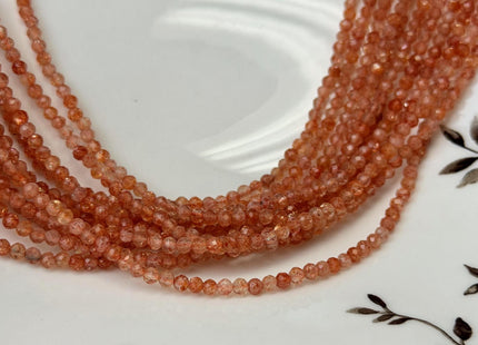 3 mm Faceted Round Tiny Orange Sunstone Natural Gemstone 15 Inches Strand 143 Pieces #4793
