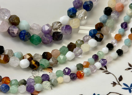 6mm 8mm 10mm Faceted Star Cut Mixed Amethyst Amazonite Aquamarine Carnelian Quartz Gemstone Beads 15 Inches Strand #4782