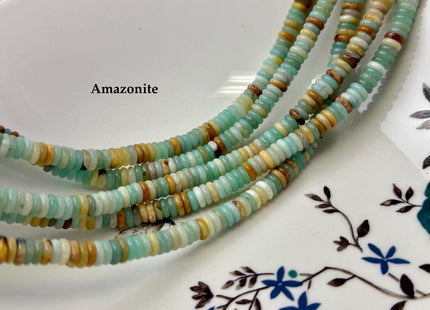 2x6 mm Smooth Rondelle Mixed Jade Jasper Malachite Quartz Amazonite Opal Green Pink Yellow Clear Gemstone Beads 15.5 Inches Strand #4784