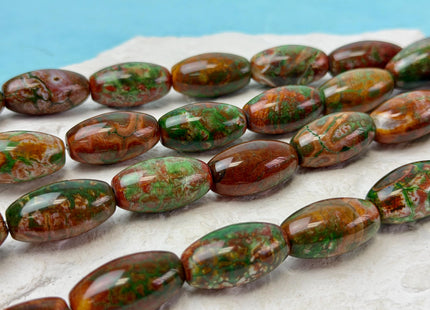 One Piece 13x24 mm AAA DZI Tibetan Agate Green and Brown Gemstone Large 1.5mm Hole Mala Antique Boho Barrel Beads #4785