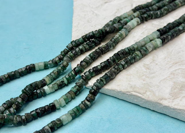 5-9 mm Faceted Rondelle Heishi Tire Shape Natural Shaded Green Emerald Gemstone Loose Beads 13 Inches #4783