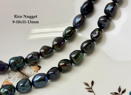 9-10x11-13 mm AAA Black Peacock Keshi Rice Nugget Freshwater Pearls High Luster Keshi Pearl Beads #P3382