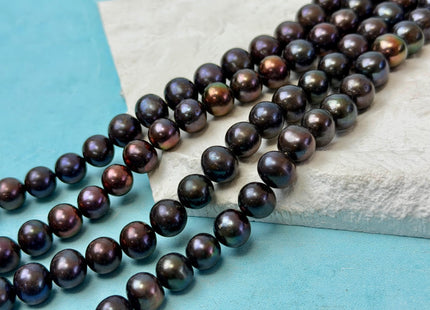 9-9.5 mm AAA Dark Peacock Color Off Round Freshwater Pearls 45 Beads #P3374