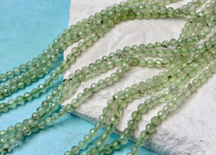4 mm Natural Green Prehnite Faceted Round Gemstone 15 Inches 104 Beads #4796