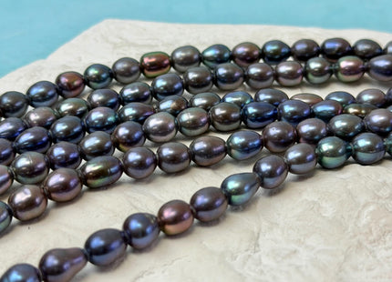 7x8-9 mm AA Half Strand Peacock Rice Freshwater Pearl Beads Large Hole Size 2.0mm 20 Beads #P3376