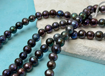8-9mm Half Strand Large Hole Dark Peacock Potato Freshwater Pearls Hole Size 2.2mm 25 Beads #P3378