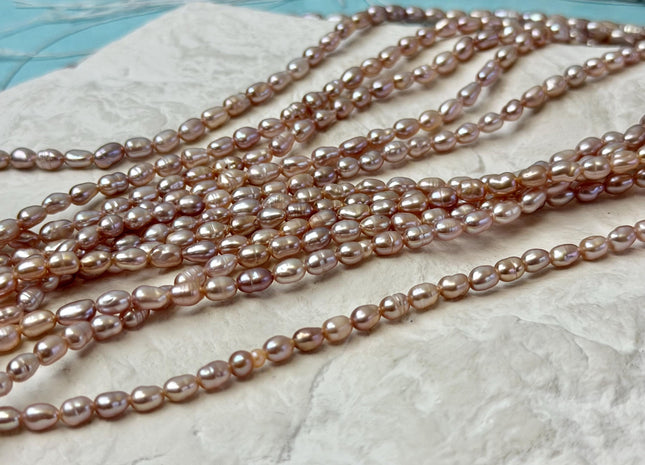 3x5 mm Natural Mauve Pink Rice Freshwater Pearls Tiny Small Seed Pearls 69 Beads #1553