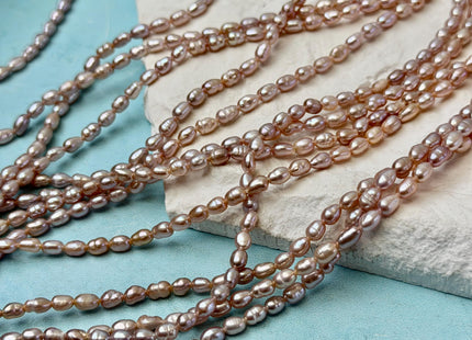 3x5 mm Natural Mauve Pink Rice Freshwater Pearls Tiny Small Seed Pearls 69 Beads #1553