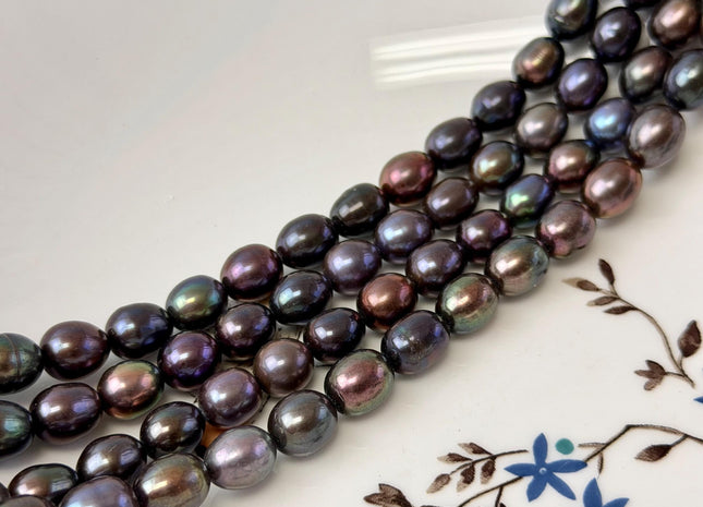 7.5x9 mm Or 7.5x10-12 mm Purple Brown Peacock Color Freshwater Pearls Rice/Oval Shape Pearl Beads Genuine Iridescent Peacock Pearls #1529