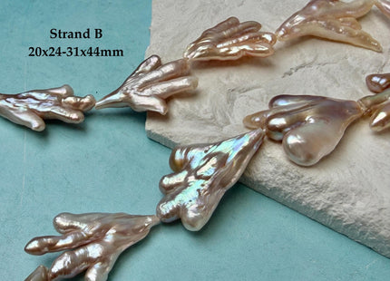 AAA Rare Chicken Feet Shape Freshwater Pearl Beads Natural Mauve Pink and Peach Color High Luster Limited Biwa Pearls 11 Pieces #P3381