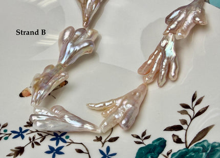 AAA Rare Chicken Feet Shape Freshwater Pearl Beads Natural Mauve Pink and Peach Color High Luster Limited Biwa Pearls 11 Pieces #P3381