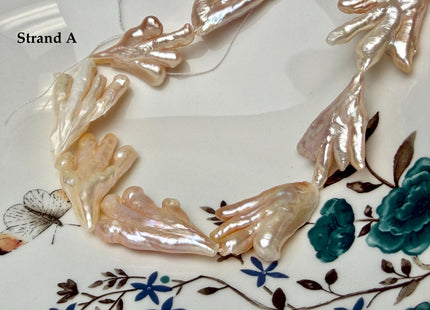 AAA Rare Chicken Feet Shape Freshwater Pearl Beads Natural Mauve Pink and Peach Color High Luster Limited Biwa Pearls 11 Pieces #P3381