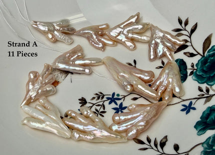 AAA Rare Chicken Feet Shape Freshwater Pearl Beads Natural Mauve Pink and Peach Color High Luster Limited Biwa Pearls 11 Pieces #P3381