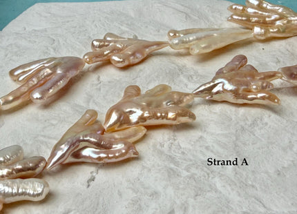 AAA Rare Chicken Feet Shape Freshwater Pearl Beads Natural Mauve Pink and Peach Color High Luster Limited Biwa Pearls 11 Pieces #P3381