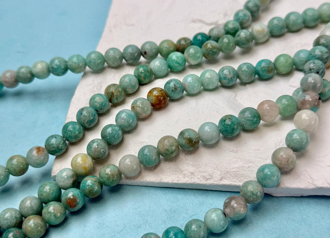 6mm 8mm 10mm 12mm Smooth Round Amazonite Large Hole Gemstone Loose Beads Hole Size 2.0mm 14.5 Inches Strand #4798