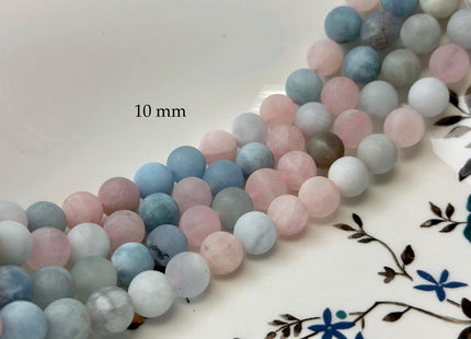 8mm 10mm Rose Quartz Aquamarine Matte Round Morganite Gemstone Loose Beads 14.5 Inches Strand #4800