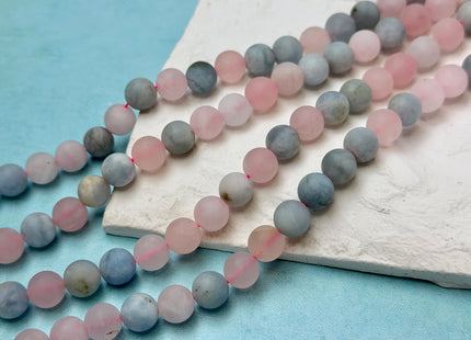 8mm 10mm Rose Quartz Aquamarine Matte Round Morganite Gemstone Loose Beads 14.5 Inches Strand #4800
