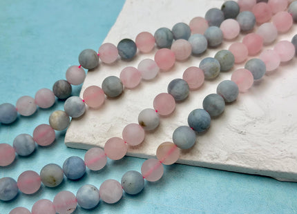 8mm 10mm Rose Quartz Aquamarine Matte Round Morganite Gemstone Loose Beads 14.5 Inches Strand #4800