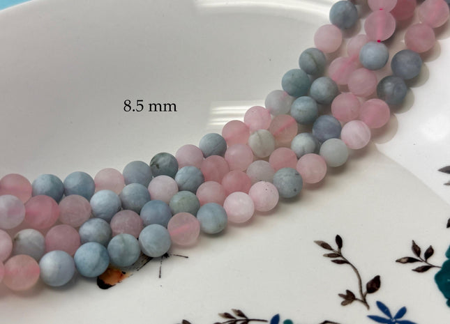 8mm 10mm Rose Quartz Aquamarine Matte Round Morganite Gemstone Loose Beads 14.5 Inches Strand #4800