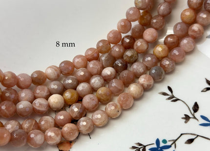 4mm 6mm 8mm 10mm 12mm Natural Color Peach MoonStone High Quality Faceted Round Gemstone Beads 15 Inches Strand #3005