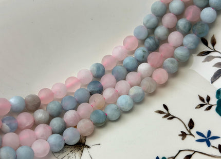 8.5 mm 10 mm Rose Quartz Aquamarine Matte Round Gemstone Loose Beads Hole Size 2.0mm 15 Inches Strand #4801