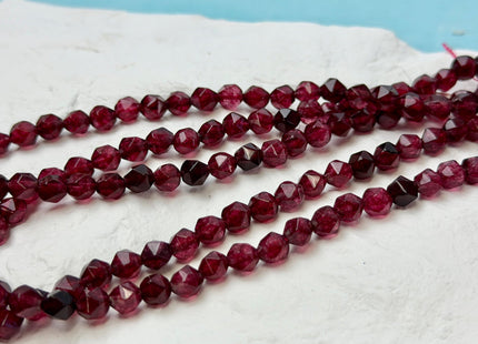 6 mm Faceted Star Cut Red Garnet Gemstone Beads 14.5 Inches Strand 62 Beads #4803