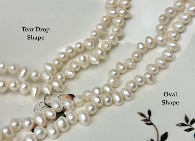6x8 mm AAA Natural White Top Drilled Oval or Tear Drop Rice Shape Freshwater Pearls Dancing Pearl Beads #P3388